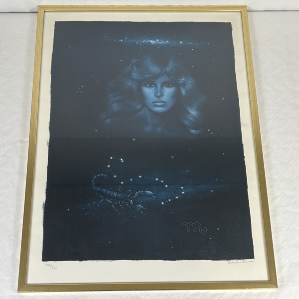 Torbjörn Finn. Färglitografi, "Flickansikte i kräftans stjärntecken", signerad.