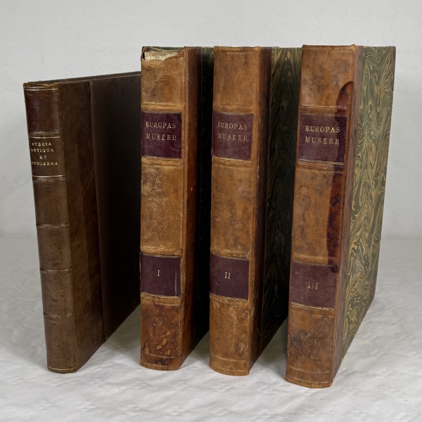 3 band, "Europas Muséer", samt bok, "Svecia Antiqua".