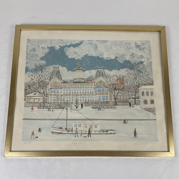 Curt Sjöberg. Färglitografi, Flustret, signerad.