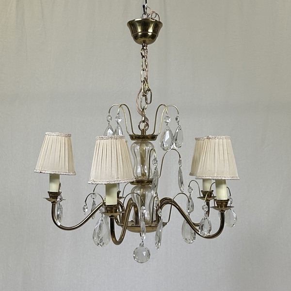 Ljuskrona, mässing/prismor, 1900-tal.