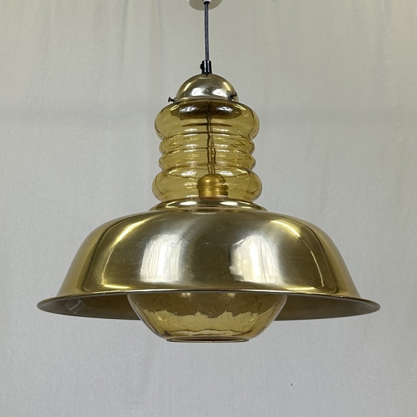 Taklampa, mässing/glas, Flygfors, 1970-tal.