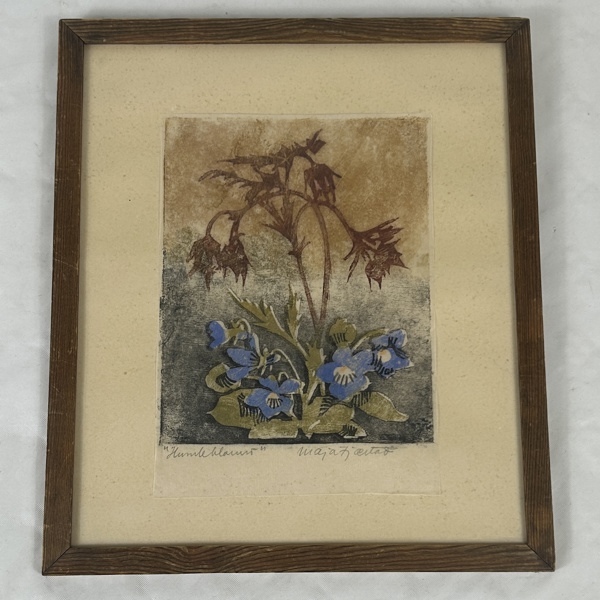 Maja Fjaestad. Färgträsnitt, "Humleblommor", signerad.