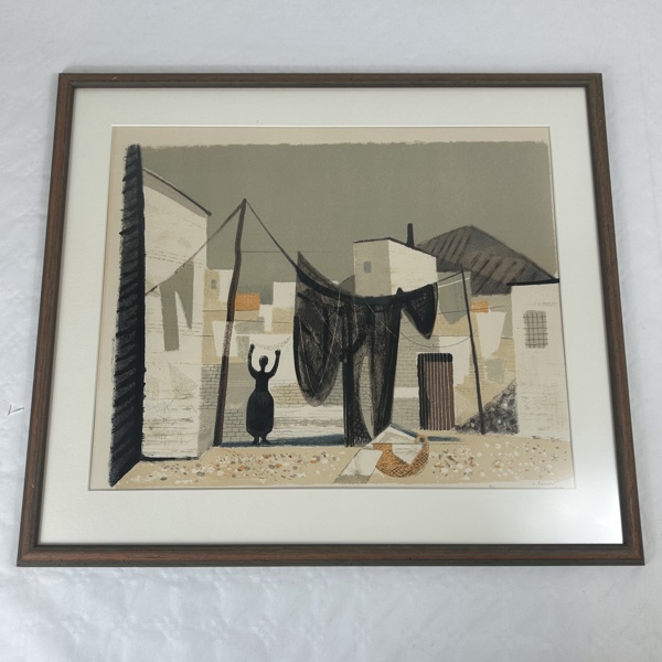 Jürgen Von Konow. Färglitografi, Fiskeby, signerad.