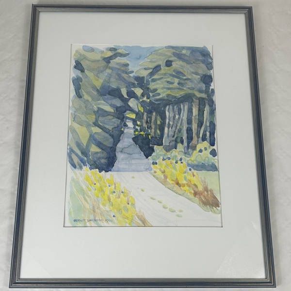 Berndt Larsson. Akvarell, "Skuggig Väg", signerad.