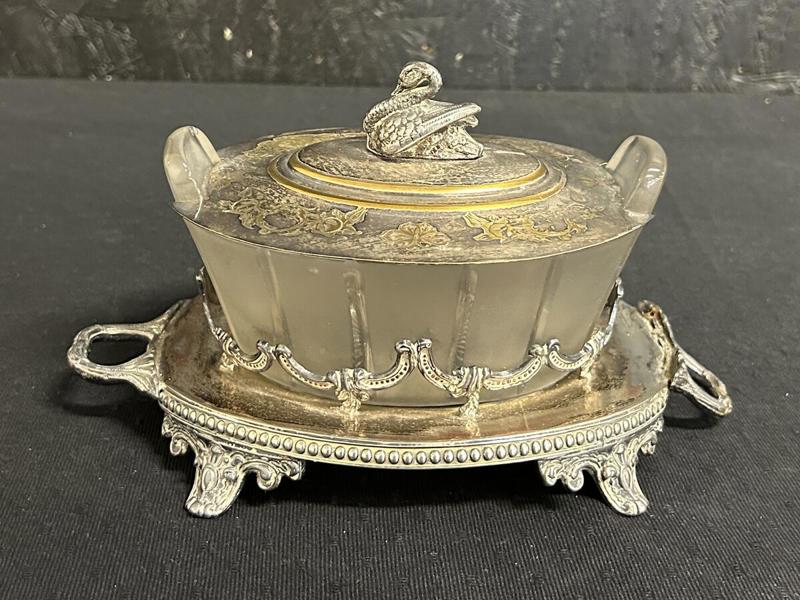 Sockerskål nysilver, 1800- tal, längd 22 cm