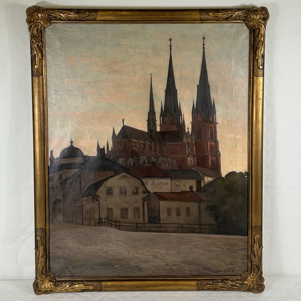 Jonas Lindkvist. Olja på duk, Uppsala motiv, signerad.