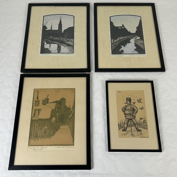 Ernst Nilsson. Träsnitt, 4st, Uppsala motiv, signerad.