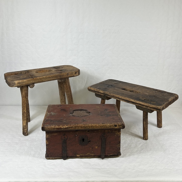 Pallar, och skrin, 3 delar, allmoge.