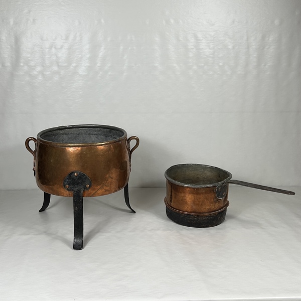 Gryta och kastrull, koppar, 1900-tal.