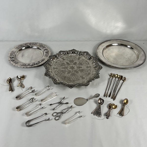 Bestick och brickor, nysilver.