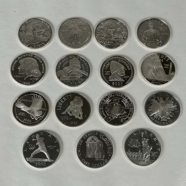 Samlarmynt i silver, 15st, Amerikanska dollar.