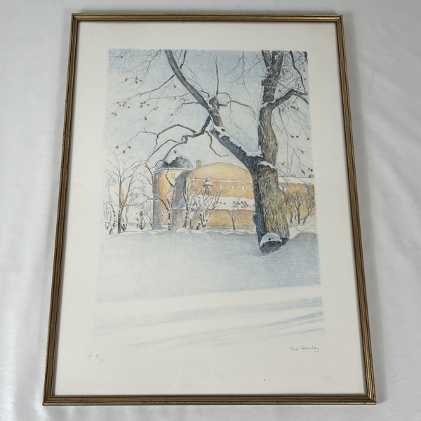 Ted Stanley. Färglitografi, Slottet, Uppsala motiv.