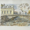 Ted Stanley. Färglitografi, Dombron, Uppsala motiv.