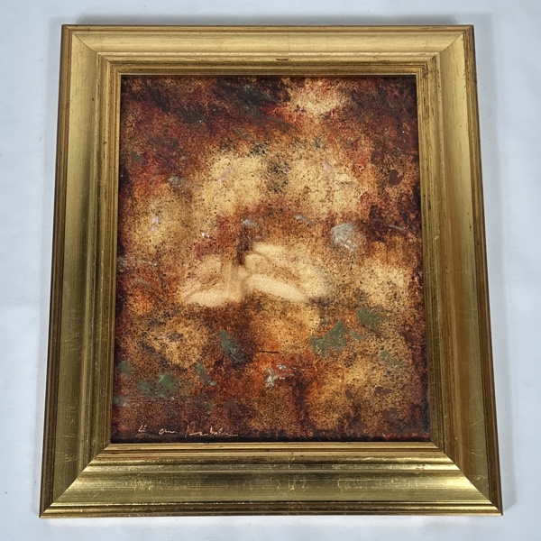 Oidentifierad konstnär. Olja på pannå, signerad.