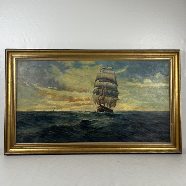 Oidentifierad konstnär. Olja på pannå, marint motiv, signerad.