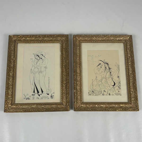 Tuschteckningar, 2st, orientaliska.