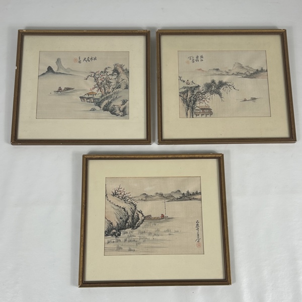 Akvarell på textil, 3st, Kina.