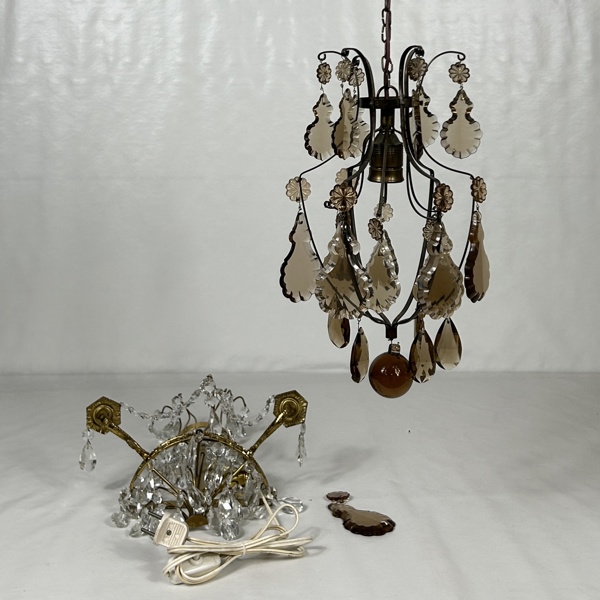 Takkrona och lampett, kristall.