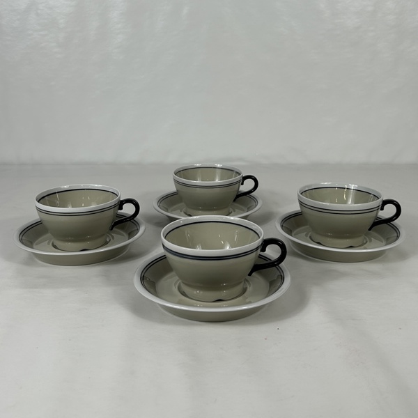 Koppar med fat, 4st, "Nocturne", Rörstrand.