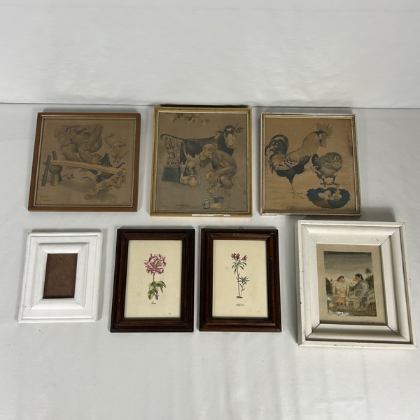 Tavlor, 6st, samt en ram.