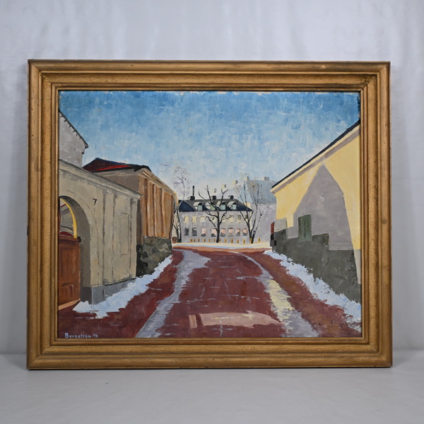 Oidentifierad konstnär. Olja på pannå, signerad.