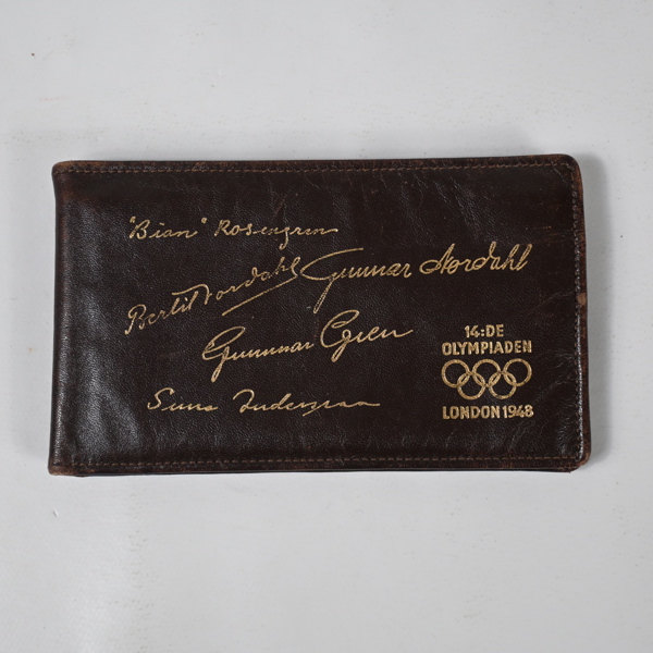 Plånbok i läder, minne av Olympiaden i London 1948.