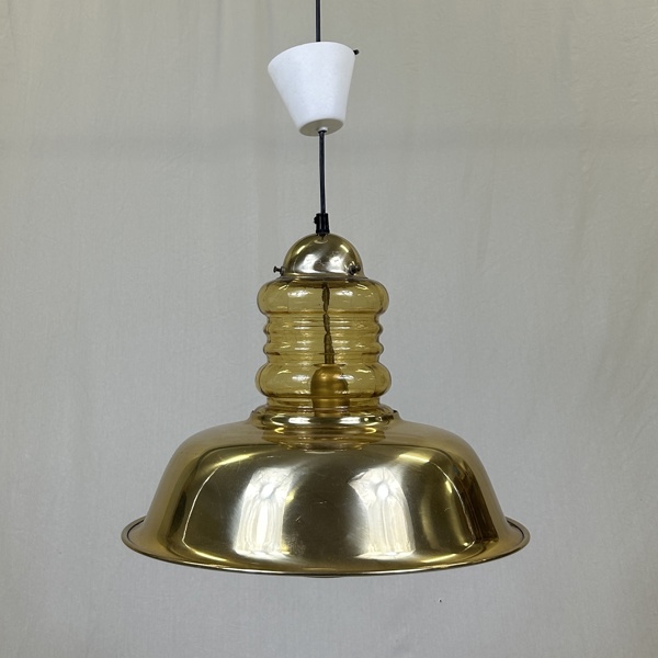 Taklampa, mässing och glas, Flygfors, 1970-tal.