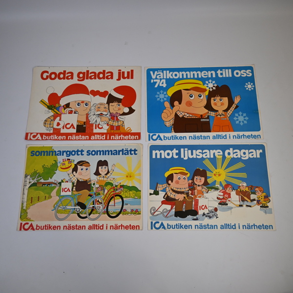 Pappreklamskyltar, ICA, 1970 tal
