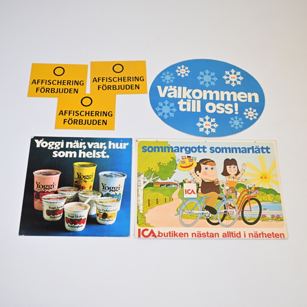 Skyltar i papp och plåt, 6st.