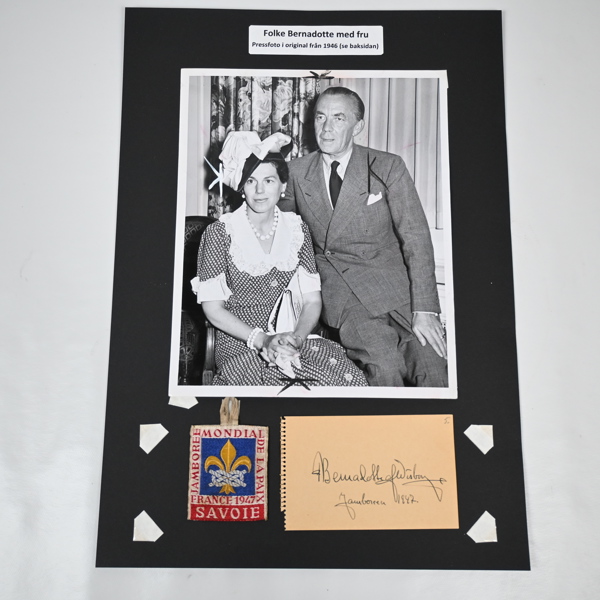 Autograf och pressfoto, Folke Bernadotte (1895-1948). 