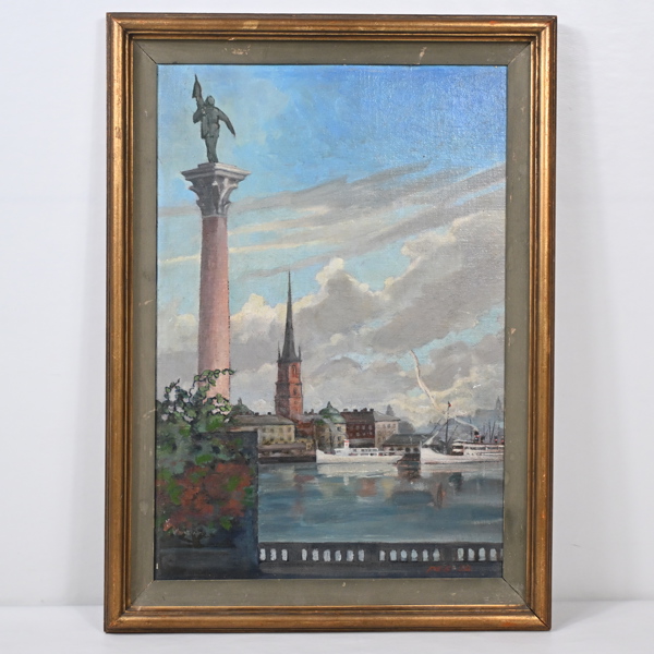 Oidentifierad konstnär. Olja på pannå, Stockholmsmotiv, signerad.