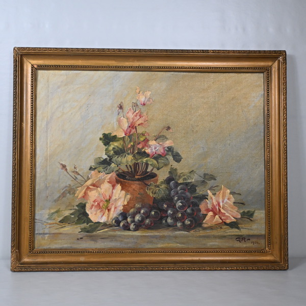 Oidentifierad konstnär. Olja på duk, blomsterstilleben, signerad.