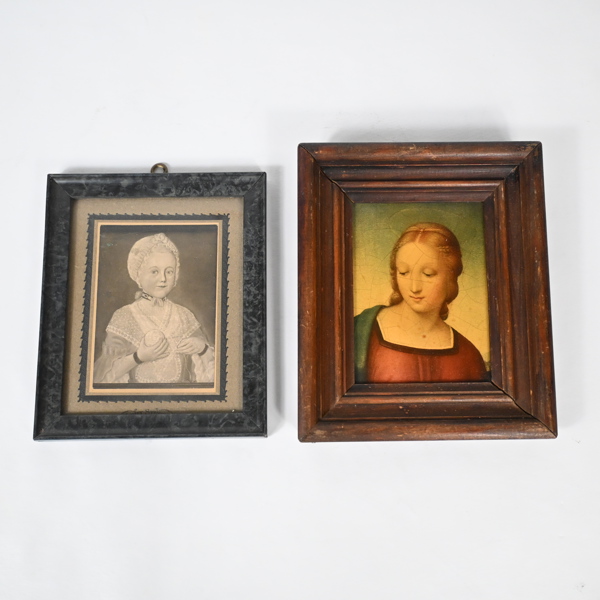 Miniatyrporträtt, 2st, bla ”Den Cardellinska Madonnan” efter Rafael .