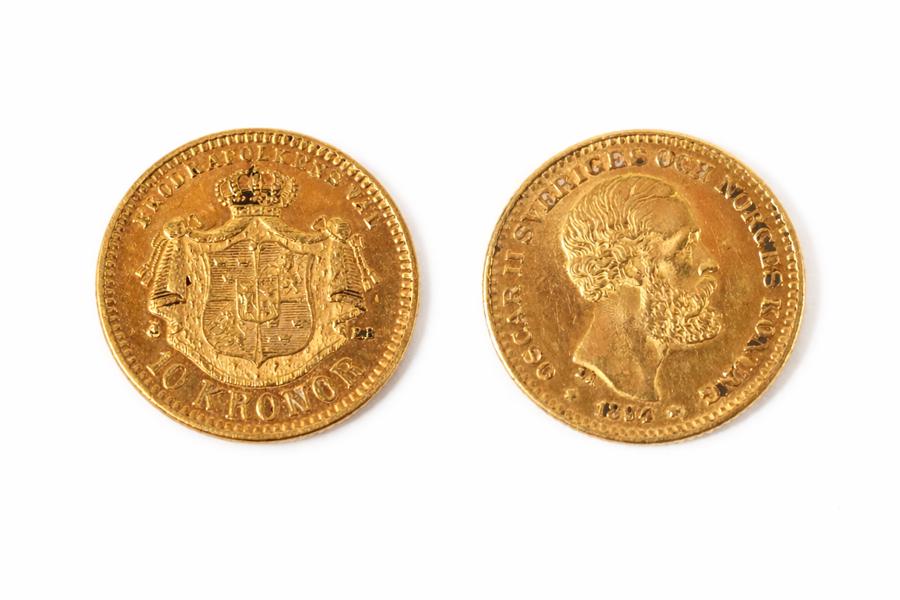 Guldmynt, Oscar II, 10kr, 21,6k, Sverige, 1894.