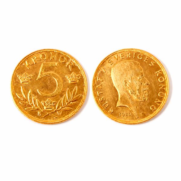 Guldmynt, Gustav V, 5kr, 21,6k, Sverige, 1920.