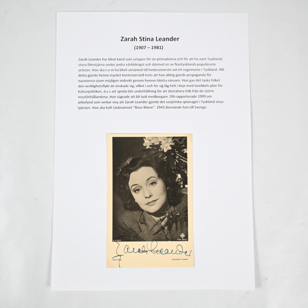 Autograf, Zarah Stina Leander (1907-1981).