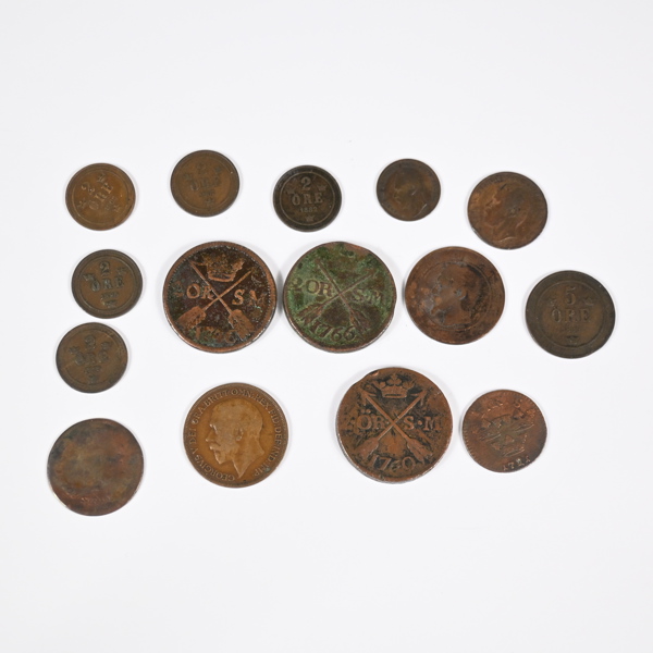Mynt i koppar, Sverige, 17/1900-tal.