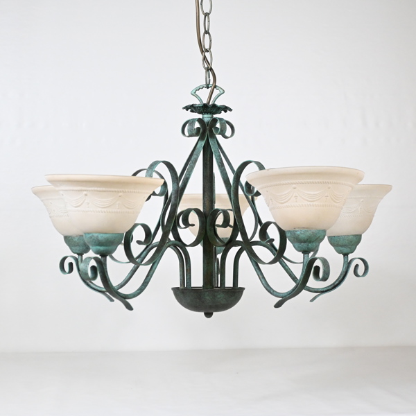 Taklampa, patinerad metall, 1900-tal.