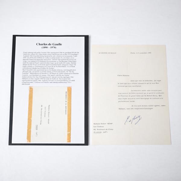 Brev med autograf, Charles de Gaulle (1890-1970).