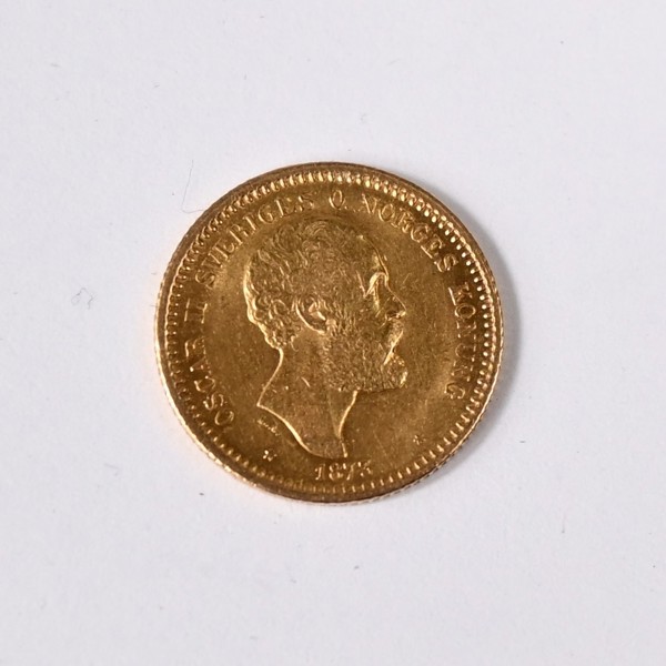 Guldmynt, Oscar II, 10kr, 21,6k, Sverige, 1873.
