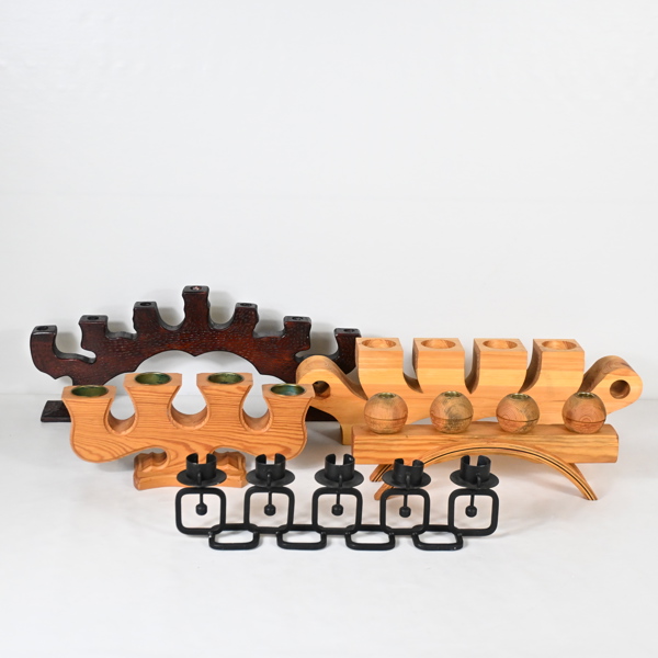 Ljusstakar, 5st, trä och metall.