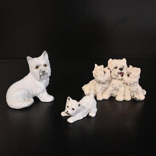 Figuriner i porslin, 3st, hundar.