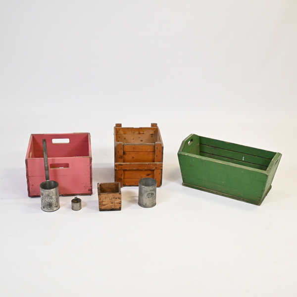 Trälådor och mått, 7 delar, allmoge.