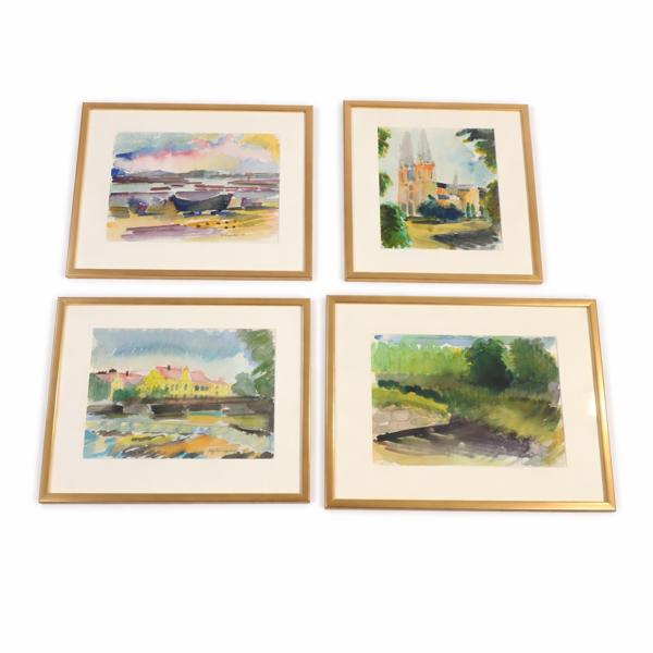 Stig Rungård, akvareller, 4st, signerade.