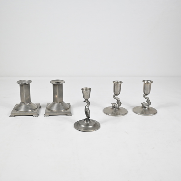 Ljusstakar i tenn, 5st, 1900-tal.