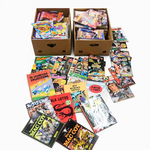 Lådor med serietidningar, 2st, 1900-tal.