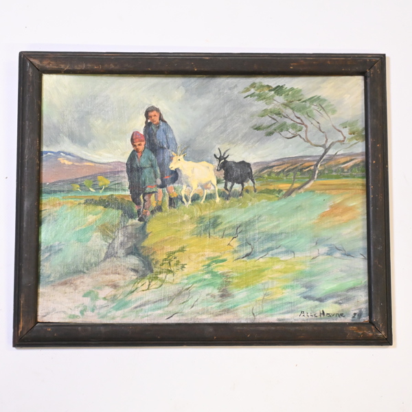 Pelle Havne, olja på pannå, signerad.