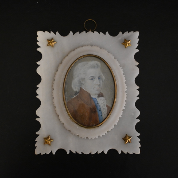 Porträtt, akvarell, miniatyr, signerad.