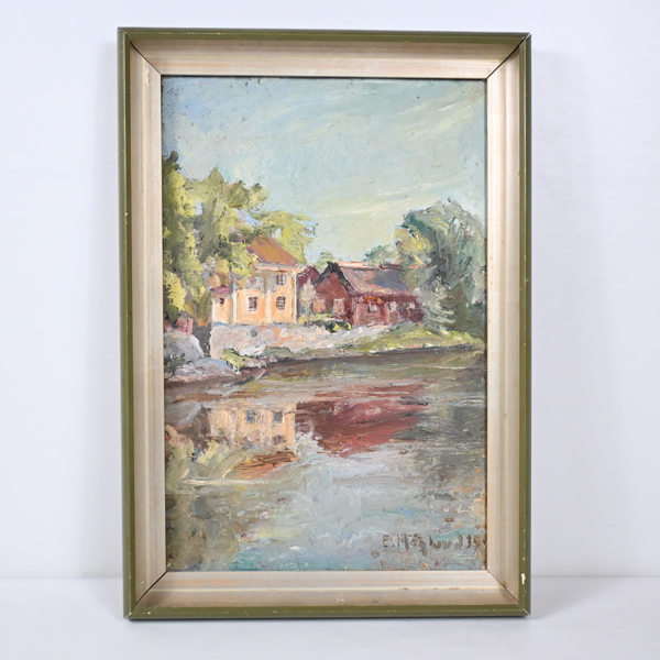 Elin Höglund, olja på pannå, signerad.