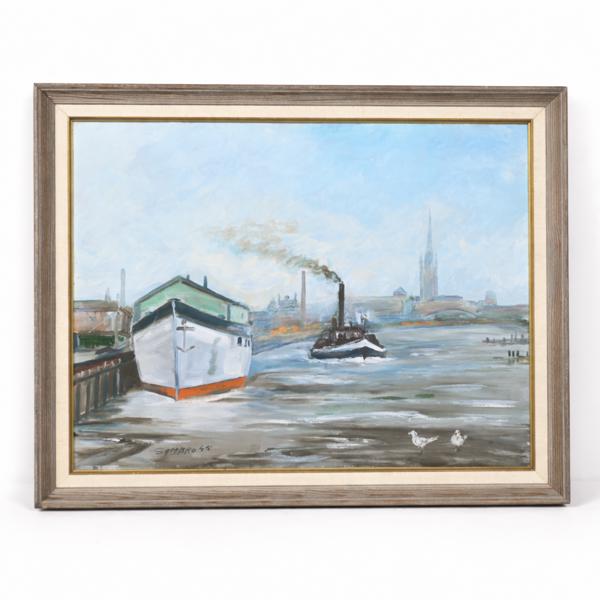 Axel Sambro, olja på pannå, signerad.